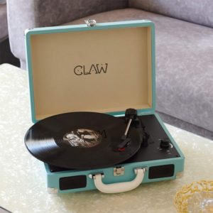 CLAW Stag Portable Vinyl Record Player Turntable with Built-in Stereo Speakers (Blue)