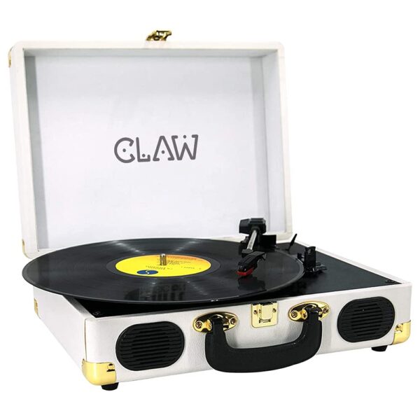 CLAW Stag Portable Vinyl Record Player Turntable with Built-in Stereo Speakers (White)