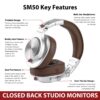 CLAW SM50 Professional Studio Monitoring DJ Headphones with 2 detachable cables (2.8m Coiled Cable & 1.2m Straight Cable with Mic and In-line Controls) (Silver) - Image 5